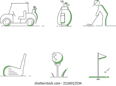 collection of golf icons, vector graphics, linear style golf, golf stickers