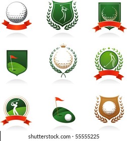 Collection of golf labels, badges and icons