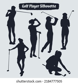 Collection of Golf Player Female silhouettes in different poses