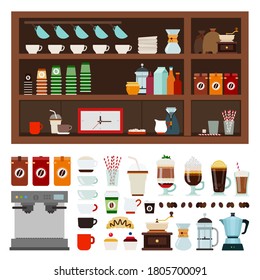 Collection of goods for a coffee shop vector illustration in a flat design.