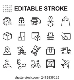 Collection of goods delivery icons. Made in the form of thin lines.