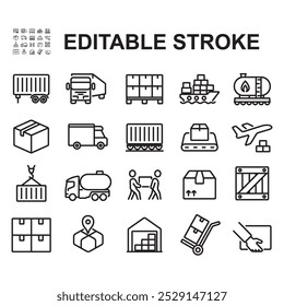 Collection of goods transport icons. Transport and logistics line icon. Line style vector.