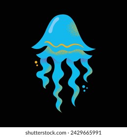 Collection of gorgeous marine animals jellyfish isolated on black background. Bundle sea jellies medusa of various types. Ocean fauna, aquatic creatures. Flat cartoon colorful vector illustration.