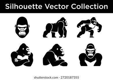 Kollektion von Gorilla-Silhouetten einzeln auf weißem Hintergrund