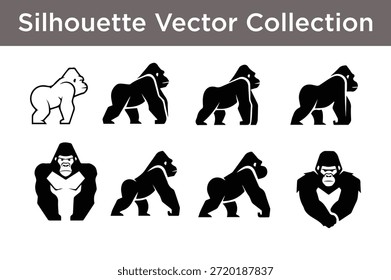 Kollektion von Gorilla-Silhouetten einzeln auf weißem Hintergrund