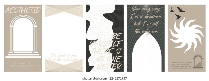 Collection of gothic and mysterious vertical illustrations for stories templates, Photo frame, Mobile App, Landing page, Web design in hand drawn style. Editable vector illustration