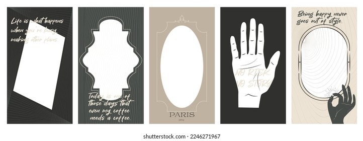 Collection of gothic and mysterious vertical illustrations for stories templates, Photo frame, Mobile App, Landing page, Web design in hand drawn style. Editable vector illustration