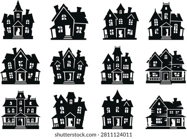 Collection of gothic scary buildings for horror themes.
