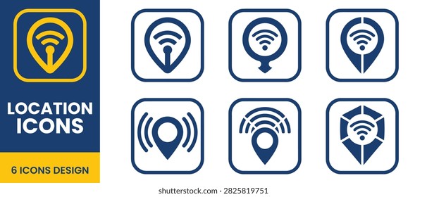 Collection of GPS location and wireless wifi pin vector icons.