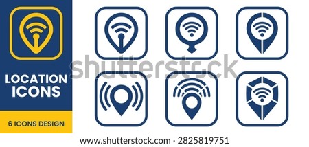 Collection of GPS location and wireless wifi pin vector icons.