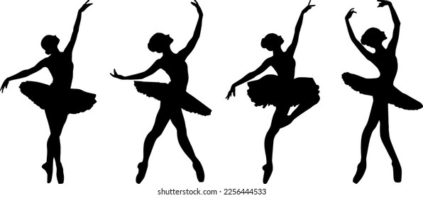 Collection of graceful ballerina silhouettes shapes