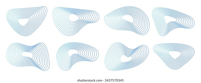 Collection of gradient abstract liquid blob lines shapes on white background