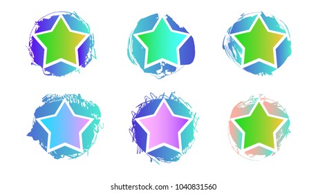 Collection of gradient abstract stars. Grunge elements for the summer designs of banners, posters, flyers. Colorful background for text. Star in circle.