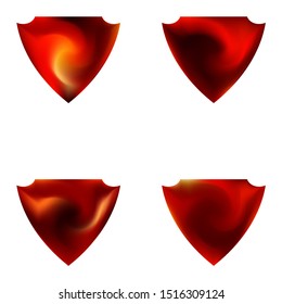 Collection of gradient backgrounds in the form of a shield. Cool style of 80th. Trendy soft color logo. Red modern, natural covers for your creative projects and graphic design.