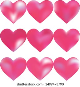 Collection of gradient backgrounds hearts. Flat fashion style of 90th, 80th. Soft color illustration. Pink modern, natural covers for your creative projects and graphic design.