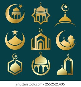 Collection of gradient color mosque icon elements suitable for logos and so on