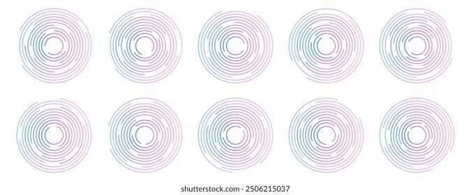 Collection of gradient concentric ripple circle vector icon. Radial signal, sonar wave, soundwave icons