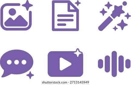 Colección de íconos multimedia de gradiente con destellos