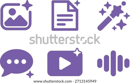 Collection of gradient multimedia icons with sparkles