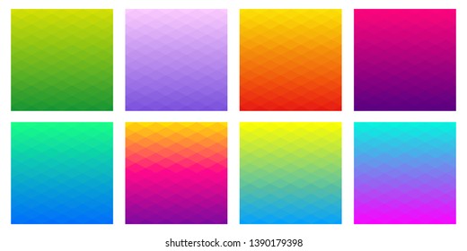 Collection of gradient polygonal backgrounds of rhombus. Geometric illustration in different colours. Material design.