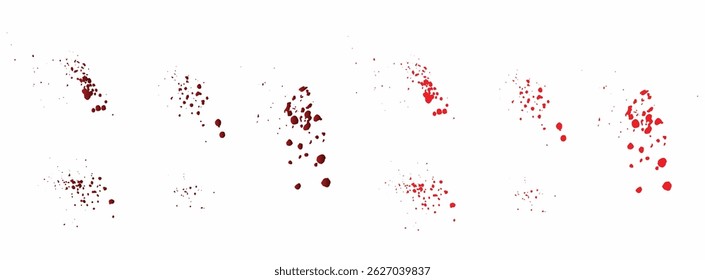 Collection of gradient red bloody splatter isolated and bleeding red blood paint creative background