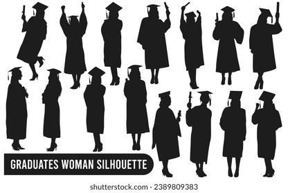 Collection of Graduate Woman Silhouette Vector