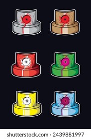 collection of graffiti cans of various colors
