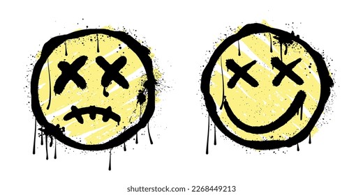 collection graffiti smile face illustration with dripping ink effects. Vector illustration