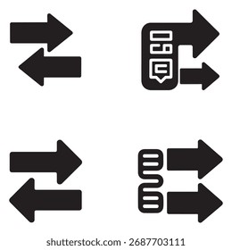 A collection of graphic elements depicting online transaction arrows, presented in a clean silhouette style.