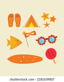 Collection of graphic elements for summer. element icons for summer, tropical and beach themed designs.