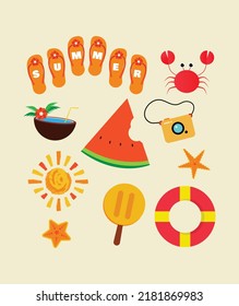 Collection of graphic elements for summer. element icons for summer, tropical and beach themed designs.