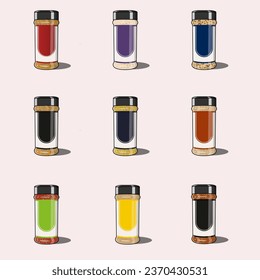 a collection of graphic illustrations of bottles with various contents, such as sand, suitable for those of you who have similar products and need a bottle design for the packaging.