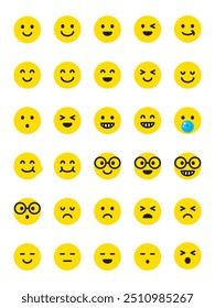 Coleção de ilustrações gráficas de emoticons de face com várias expressões
