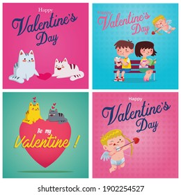 a collection of graphic ornaments and illustrations like cupid, car and a couple to welcome Valentine's Day