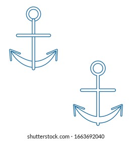Collection with graphic outline anchors. Isolated on white background. Classic blue line. Nautical symbols. Logo and icon design. For kids design. For coloring book page. For children. Sea and ocean