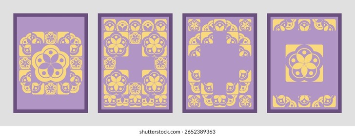 Coleção de padrões gráficos com elementos geométricos em duas cores tonais