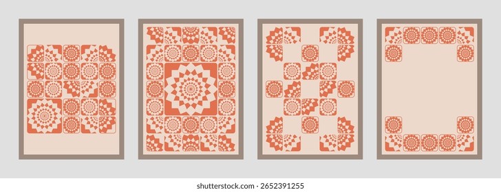 Coleção de padrões gráficos com elementos geométricos em duas cores tonais