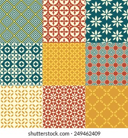 Collection of graphical vector seamless patterns. Abstract geometric wallpapers. Ornamental decorative background for cards, invitations, web design. 