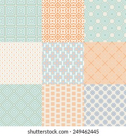 Collection of graphical vector seamless patterns. Abstract geometric wallpapers. Ornamental decorative background for cards, invitations, web design. 