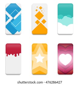 Collection graphics covers for mobile phone. Template case or sticker for technology device. Mockup for branding, advertising, business and corporate identity. Vector illustration