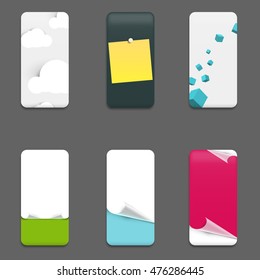 Collection graphics covers for mobile phone. Template case or sticker for technology device. Mockup for branding, advertising, business and corporate identity. Vector illustration