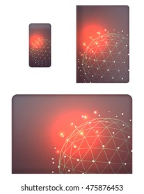 Collection graphics covers for technology device. Template case or sticker for mobile phone, tablet and notebook. Mockup for branding, advertising, business and corporate identity. Vector illustration