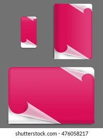 Collection graphics covers for technology device. Template case or sticker for mobile phone, tablet and notebook. Mockup for branding, advertising, business and corporate identity. Vector illustration