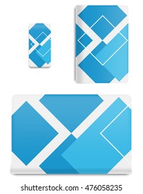 Collection graphics covers for technology device. Template case or sticker for mobile phone, tablet and notebook. Mockup for branding, advertising, business and corporate identity. Vector illustration