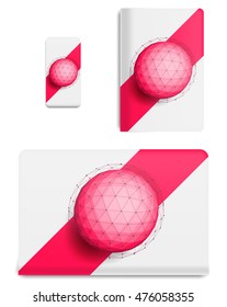 Collection graphics covers for technology device. Template case or sticker for mobile phone, tablet and notebook. Mockup for branding, advertising, business and corporate identity. Vector illustration