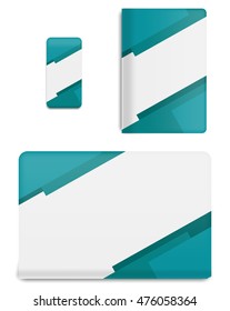 Collection graphics covers for technology device. Template case or sticker for mobile phone, tablet and notebook. Mockup for branding, advertising, business and corporate identity. Vector illustration