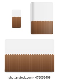 Collection graphics covers for technology device. Template case or sticker for mobile phone, tablet and notebook. Mockup for branding, advertising, business and corporate identity. Vector illustration