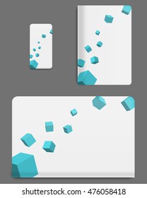 Collection graphics covers for technology device. Template case or sticker for mobile phone, tablet and notebook. Mockup for branding, advertising, business and corporate identity. Vector illustration
