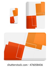 Collection graphics covers for technology device. Template case or sticker for mobile phone, tablet and notebook. Mockup for branding, advertising, business and corporate identity. Vector illustration