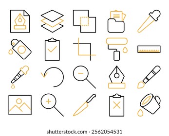 Collection of graphics design tool multicolour icon set flat design